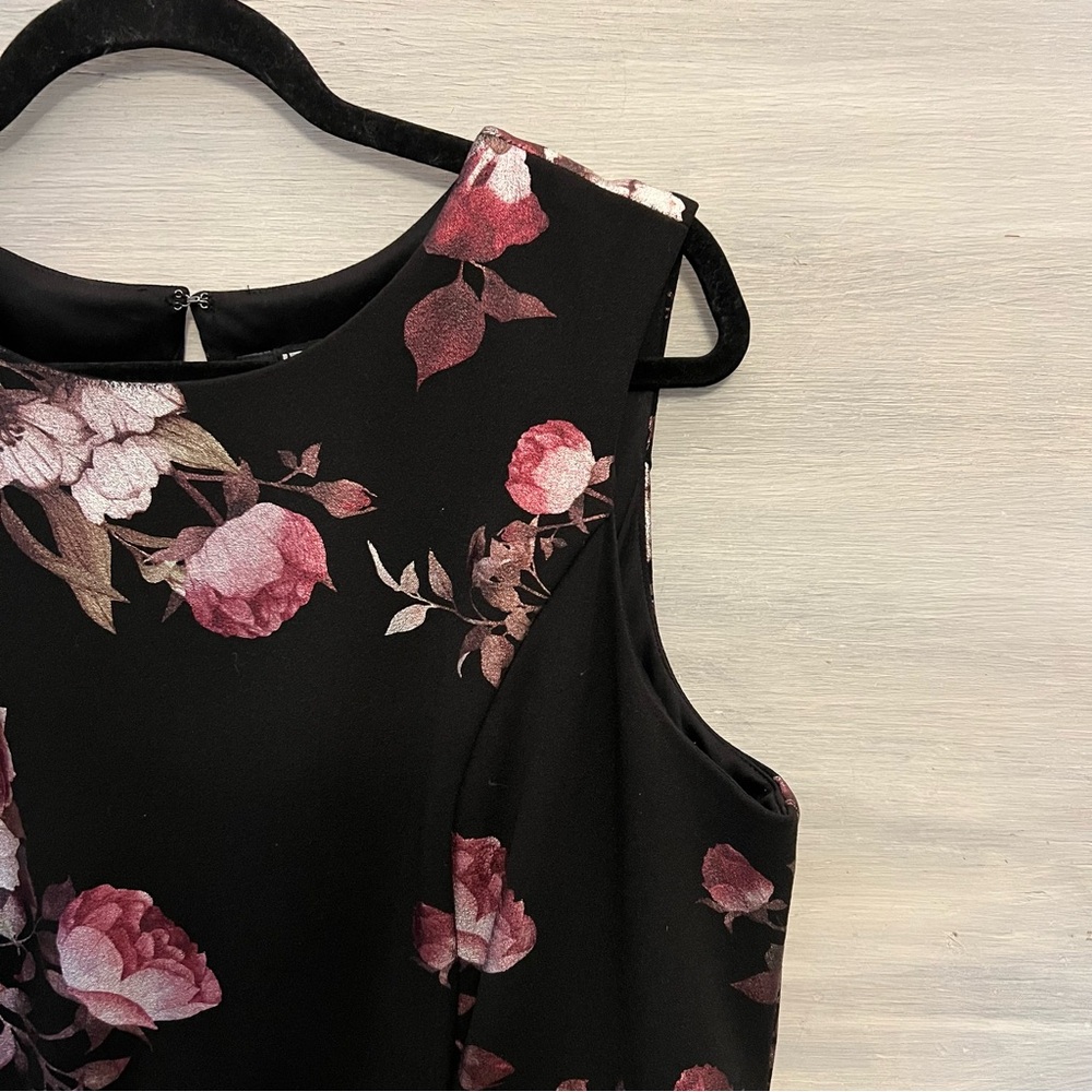 Leslie Fay Black Shimmery Floral Print Sleeveless Fit and Flare Dress Size 16 GC - Picture 3 of 9